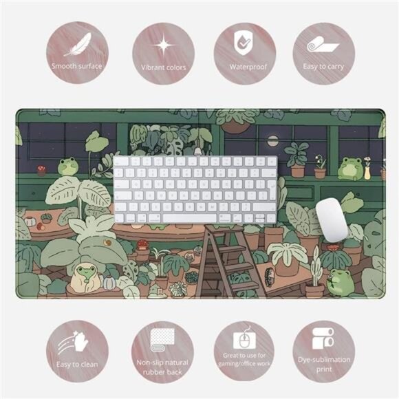 Cute Frog Mouse Pad Desk Pad Kawaii Green Desk Decor Mat, Large Gaming Mouse Pad - Picture 6 of 8